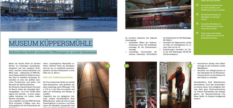 MUSEUM KÜPPERSMÜHLE : Kokoschka GmbH schneidet Öffnungen in runde Silowände